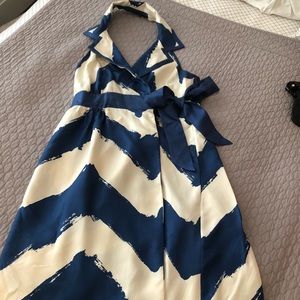 Blue and white halter silk Tibi dress